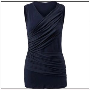 CAbi navy blue sleeveless double drape top